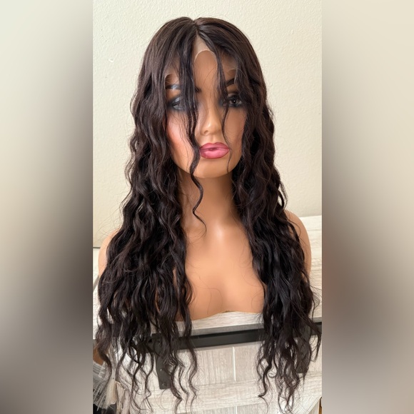 Elegant Black Brown Wavy Hair Wig 26 inch 13x4 free parting wig - Picture 10 of 11